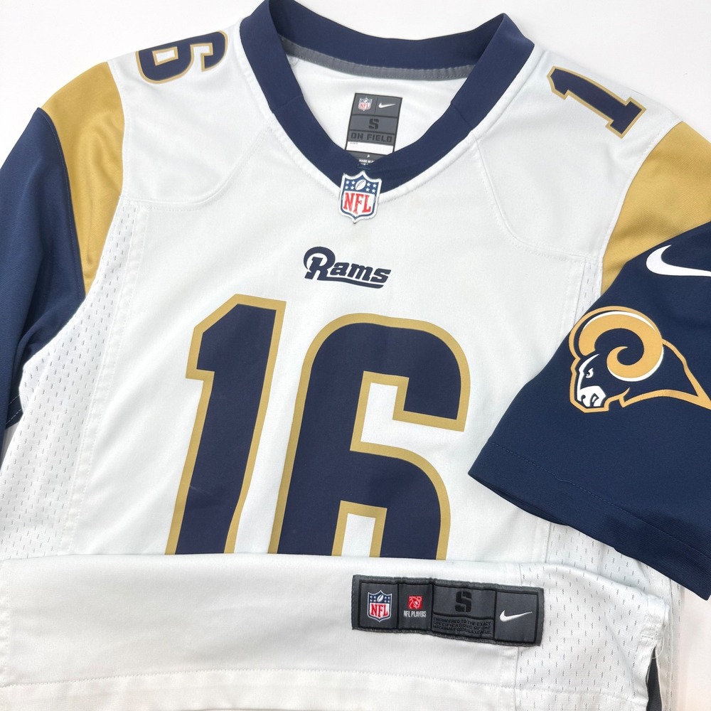 Nike Mens Small Los Angeles Rams Jared Goff 16 NFL Jersey White Navy Gold